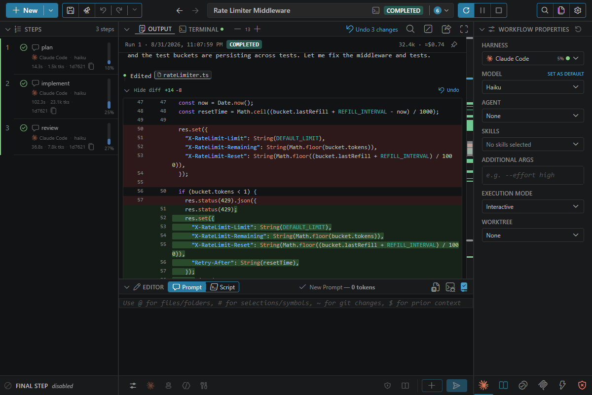 ctrlyoke running the same workflow with Claude Code