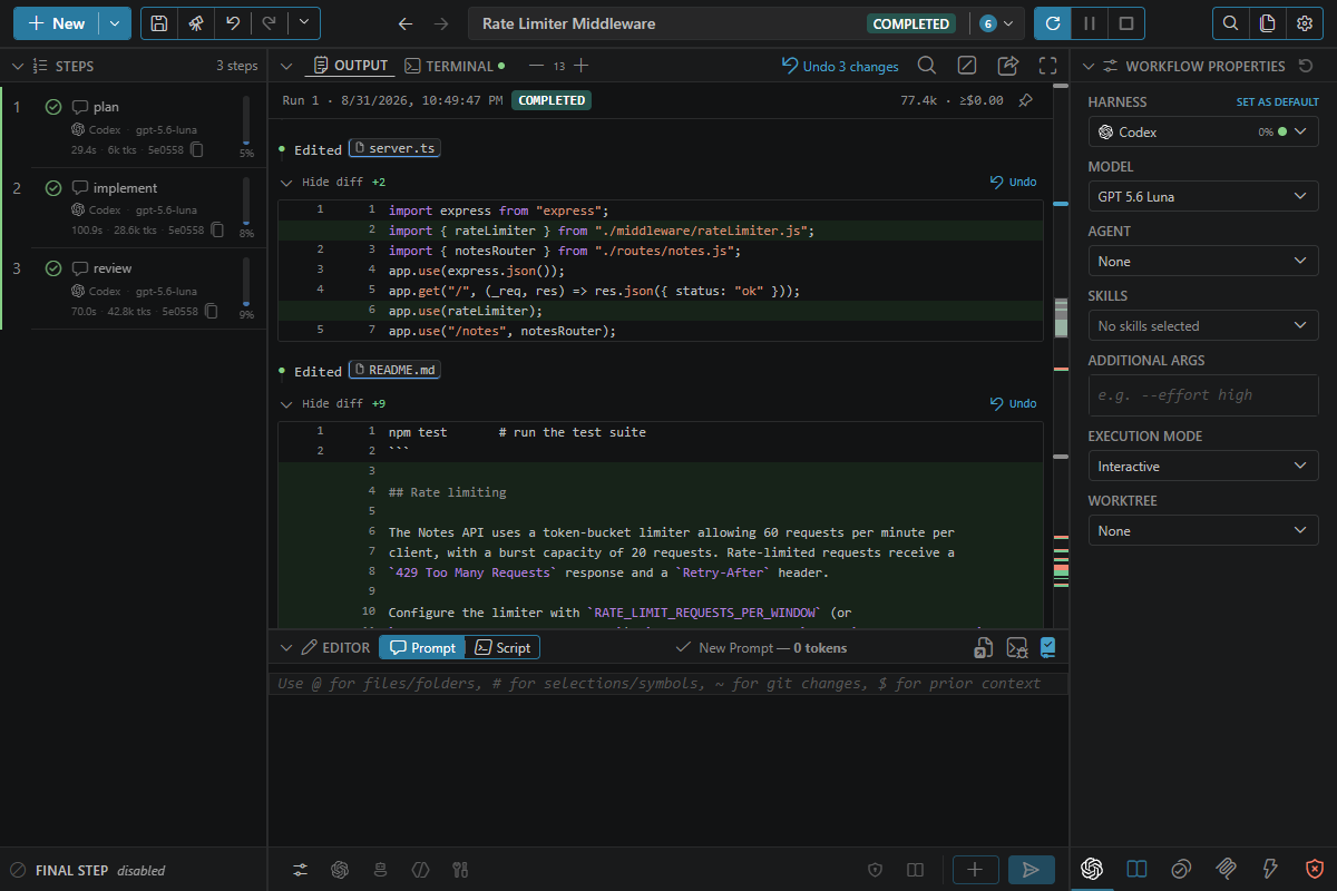 ctrlyoke running the same workflow with Codex CLI