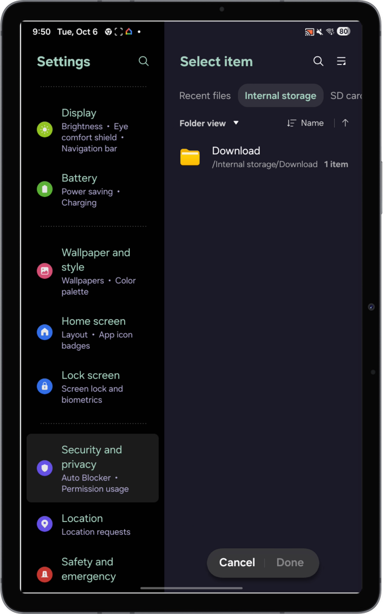 File picker showing the Download folder