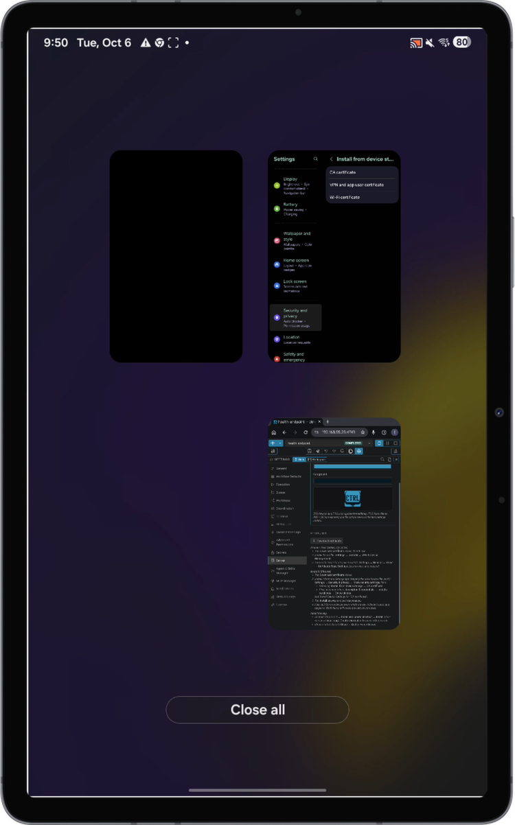 Recent apps with the Close all button