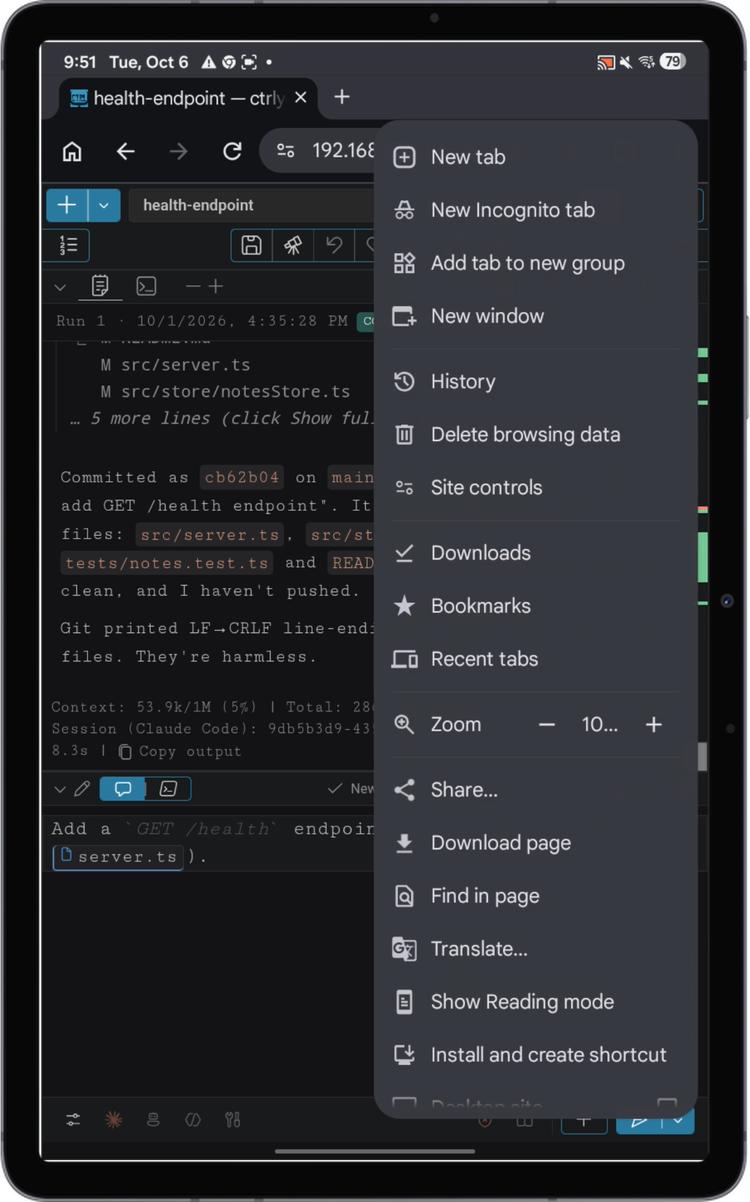 Chrome's menu with Install and create shortcut at the bottom