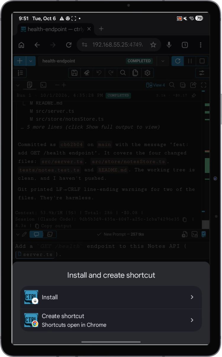 Install and create shortcut sheet with Install and Create shortcut options