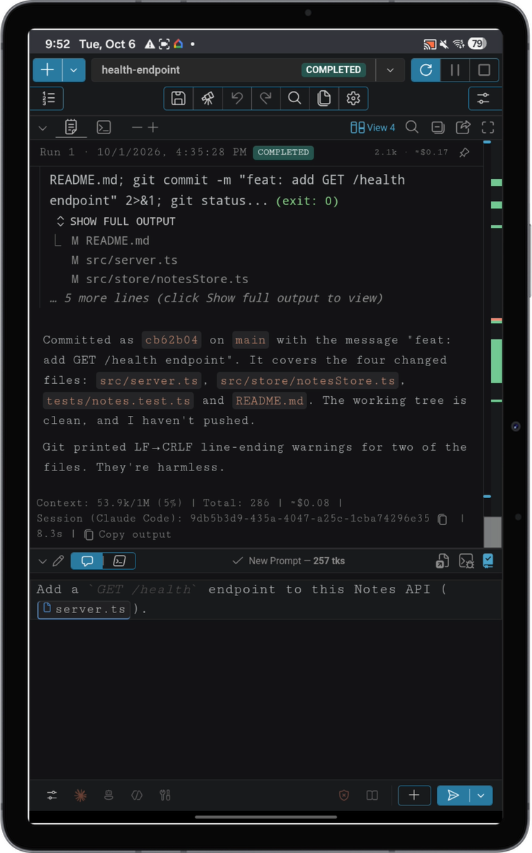The installed ctrlyoke app running full screen without Chrome's address bar