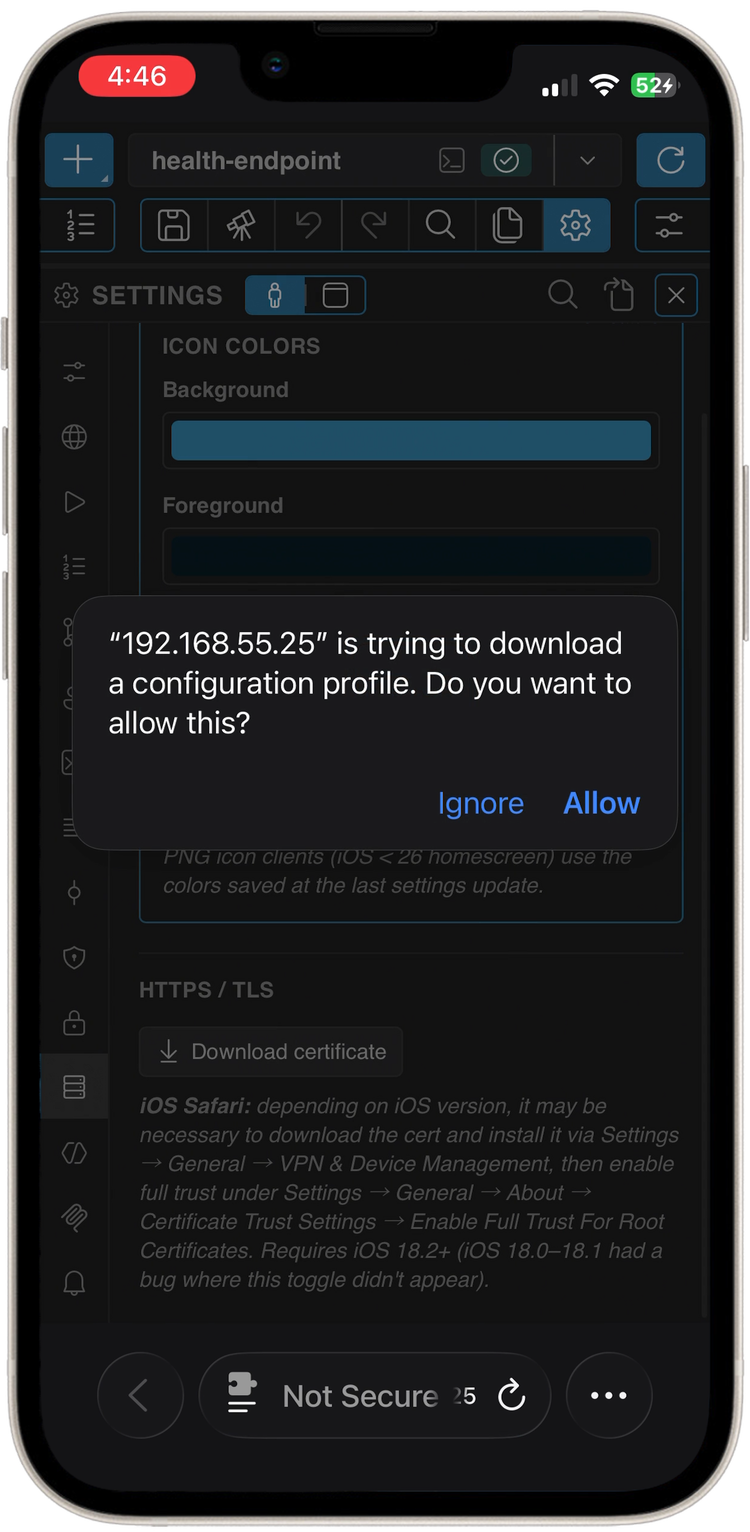Safari asking to allow the configuration profile download