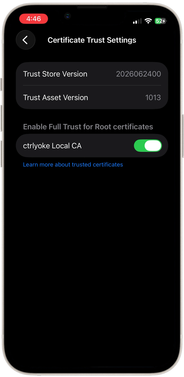 Certificate Trust Settings with full trust turned on