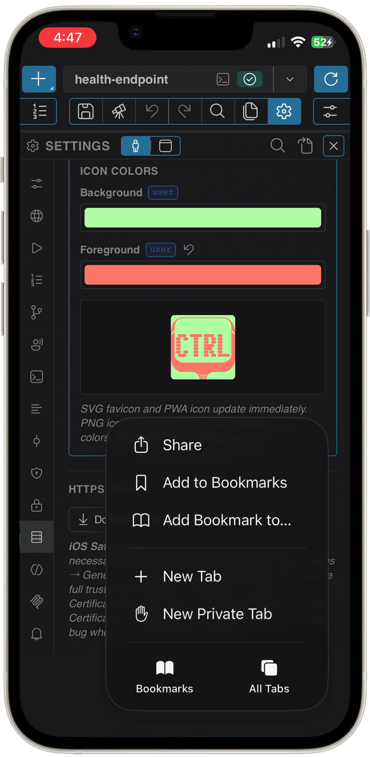 Safari's menu with Share highlighted