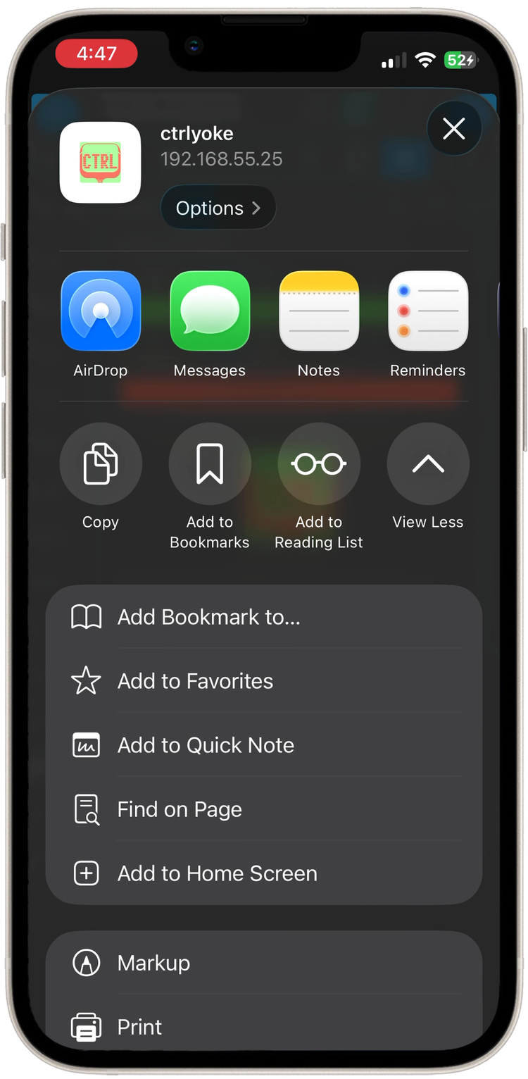 Share sheet with Add to Home Screen
