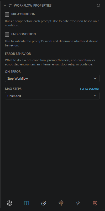 Validation tab with no pre-condition or end condition enabled